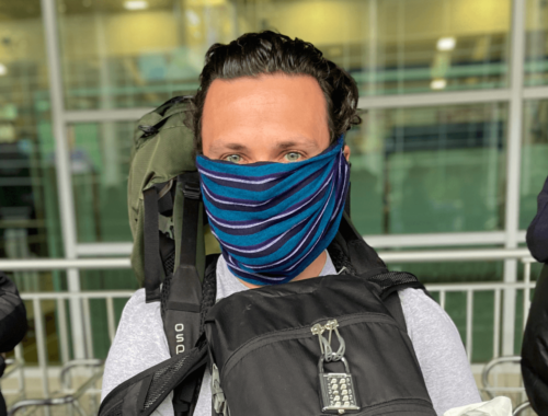 Alex at Quito Airport with protective face mask