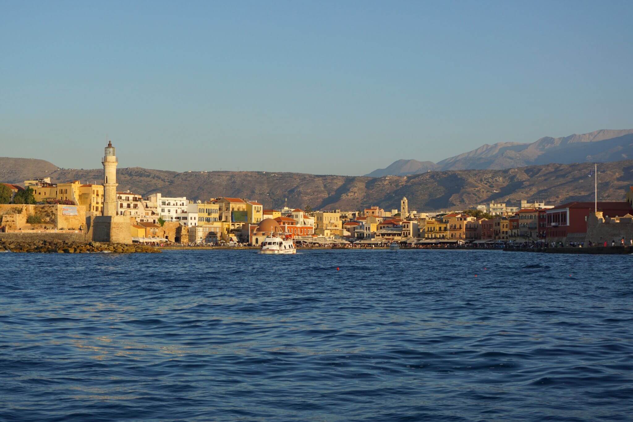 View from the sunset boat tour of Chania Old Harbour
