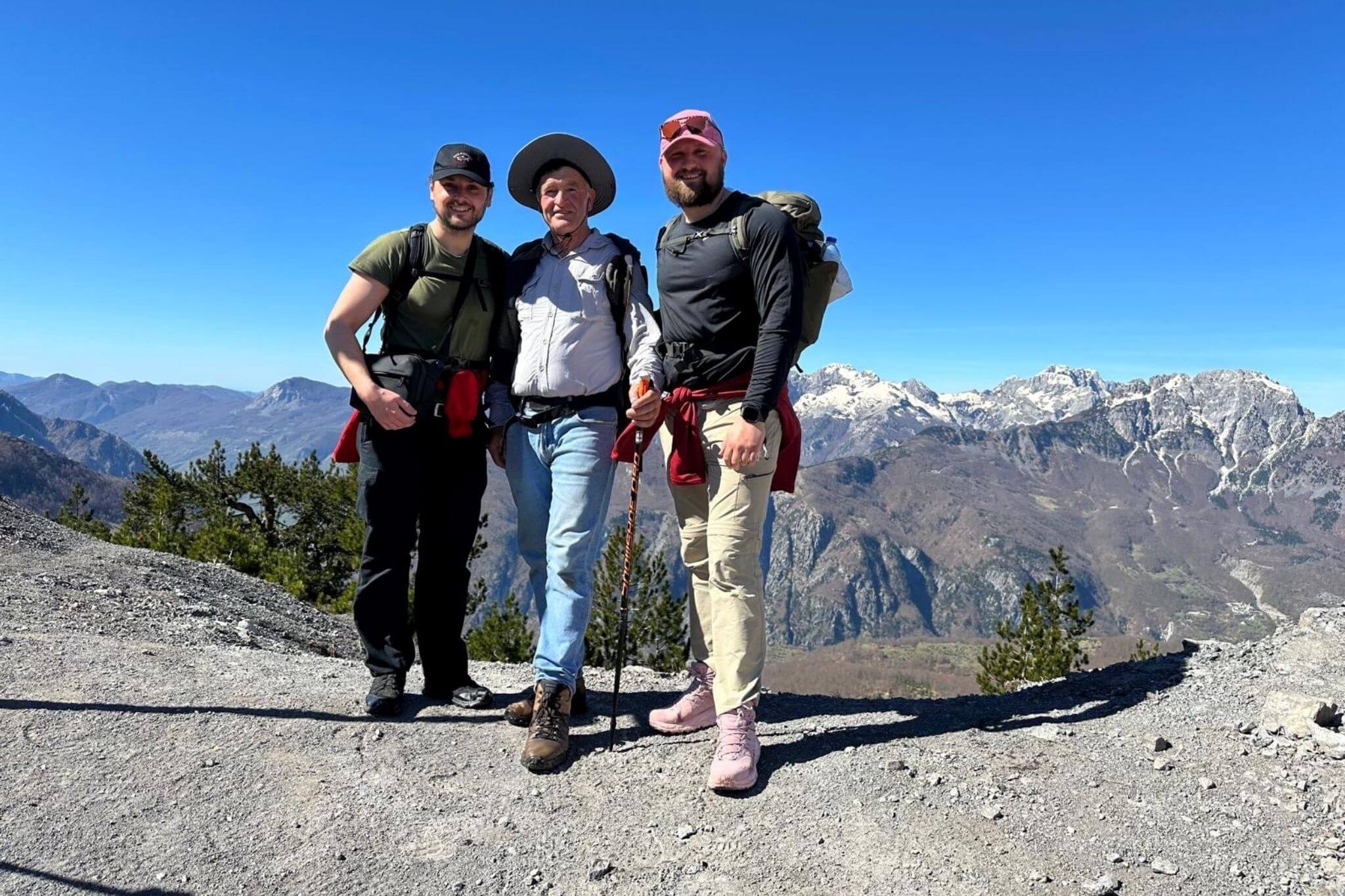 Alex, Steven & our guide at the summit of the Valbona Pass